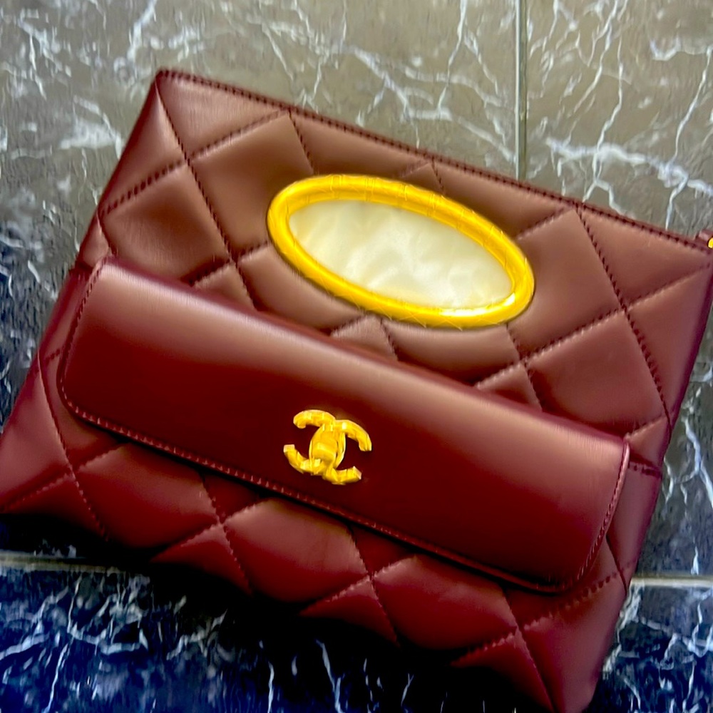 Chanel Agneau clutch with gold NWT